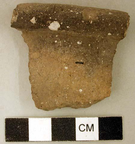 Ceramic, earthenware rim sherd, undecorated, shell-tempered