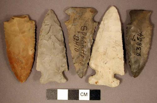 Chipped stone, projectile points, stemmed, side-notched, and corner-notched