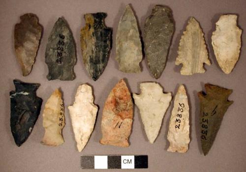 Chipped stone, projectile points, stemmed, side-notched, and corner-notched