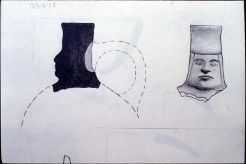 Drawing of ceramic jar neck with face from Site 133 (133-6-C4)