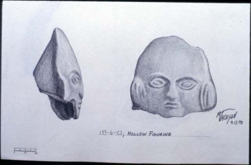 Drawings of hollow figurine from Site 133 (133-6-C1)