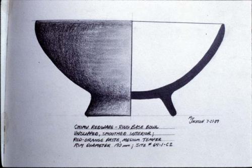 Drawing of Chimu redware ring base bowl from Site 64 (64-1-C2)