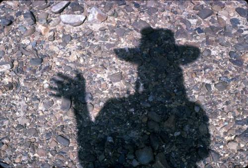 Margaret Jackson's shadow and "Desert Pavement" above Site 80