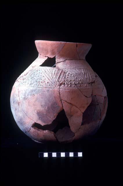 Large everted neck jar with press molded design from Site 102