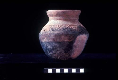 Bulging everted neck jar with press molded lines and dots from Site 94