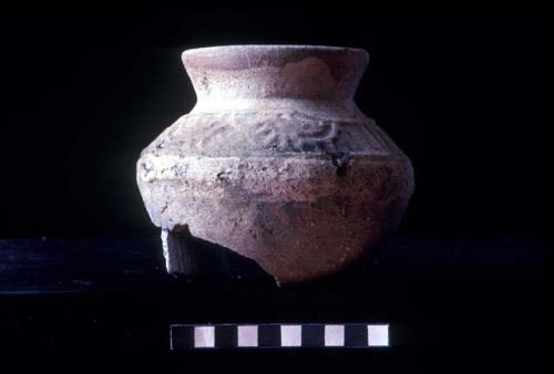 Everted neck jar with press molded lines and half circles from Site 94