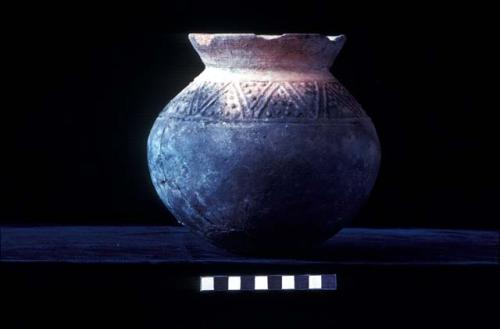 Short everted neck jar with press molded lines and dots from Site 94