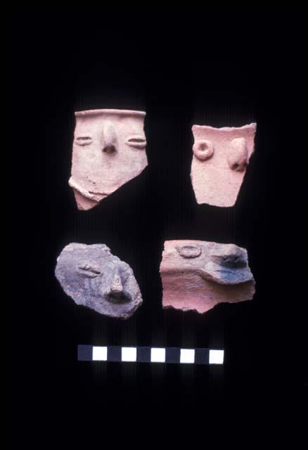 Ceramic applique faces from Sites 93, 134, 94 and 144