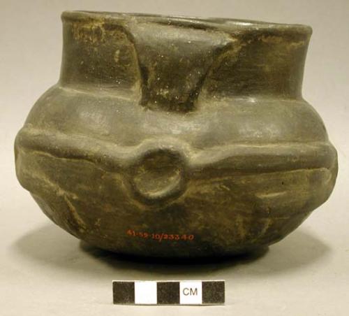 Ceramic effigy vessel, zoomorphic design, 2 handles, staight neck, burnished