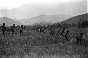 Warriors in action, crouching with spears in hand