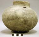 Ceramic complete vessel, plain, short neck, perforated
