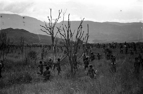 Many Willihiman-Wallalua warriors attack the Wittaia warriors, seen beyond in the middle ground