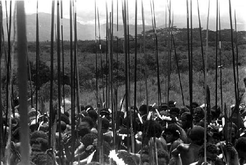 Large group of warriors with spears at the northern knoll of the Warabara