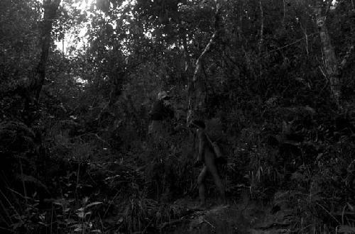 Young boys carrying expedition equipment on the path to Lokoparek