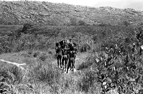 A man being carried home along the trail from Homoak to Wuperainma