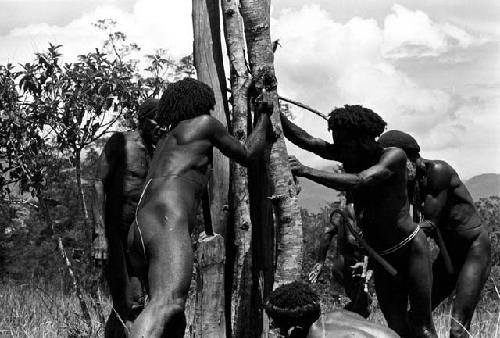 men holding the main supports of the kaio