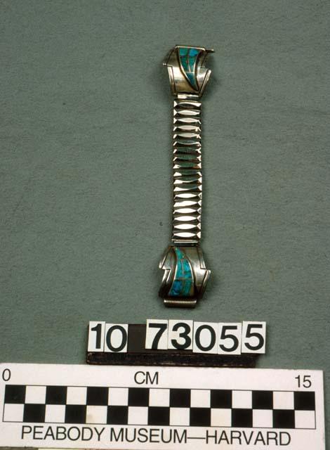 Silver and turquoise watch tabs, attached to commercial band