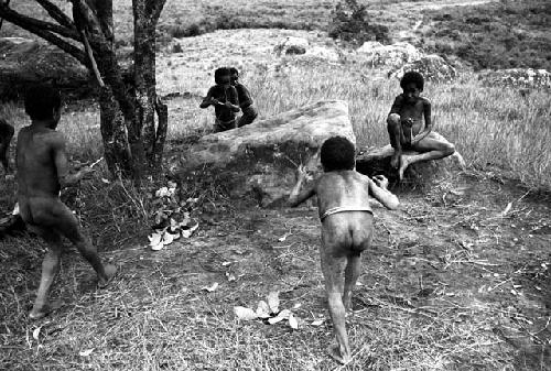 Boys playing under a munika tree on the Anelerak