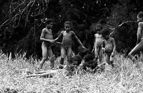 Children playing in the grass near Homoak