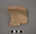 Ceramic base sherd of dish?, flared rim, course surface