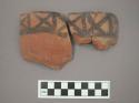 Ceramic rim sherds of bowl, black painted on exterior, one sherd mended