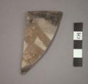 Ceramic rim sherd of bowl?, red and black painted designs on exterior