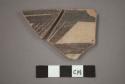 Ceramic rim sherds of bowl, black designs on buff on interior, buff exterior, will mend together