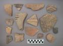 Ceramic sherds, plain or course or with painted designs or burnished