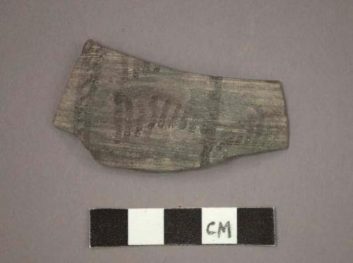 Ceramic body sherd, black painted designs on exterior