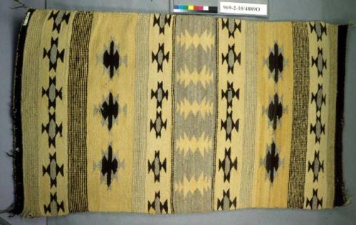 Rug; creamy yellow, grey and dark brown geometric design