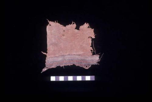 Textile fragment with brown and blue stripe edge from Site 31