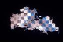 Textile fragment with blue, brown and white checker board from Site 19