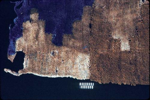 Textile with blue and brown escalonado from Site 19