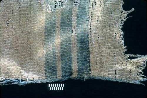 Textile fragment with triple blue stripes from Site 19