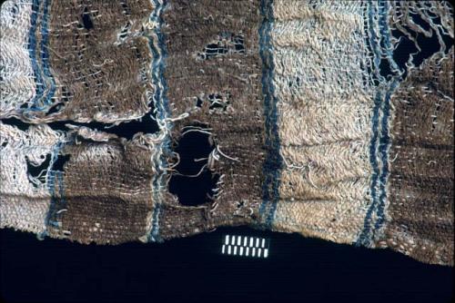 Textile with blue and brown stripes from Site 19