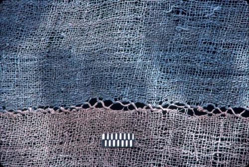 Blue and brown gauze textile from Site 120