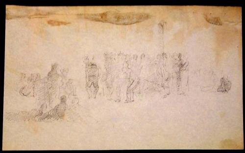 Pencil sketch of group gathering