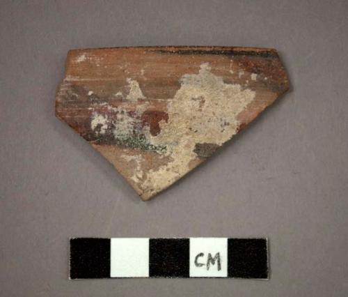 Ceramic rim sherd of bowl? with painted design both exterior and interior