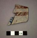 Ceramic body sherds, red painted and incised designs on exterior, sherds have been cut