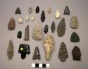 Stone projectile points, variety of styles