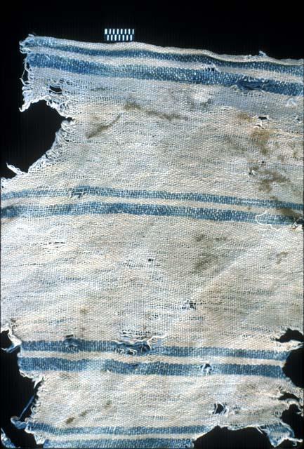 Textile fragment with blue and white stripes from Site 19