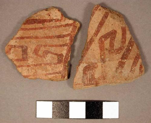 Ceramic body sherds, exterior red on buff decoration