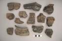 Ceramic sherds, rim, body & base, incised and molded decorations