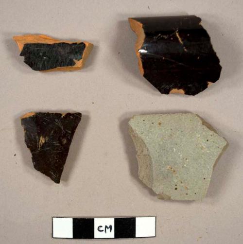 Salt and lead glazed earthen ware body sherds. one rim sherd. glazed both side