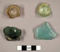 Glass fragments, including bases of 2 small vials (with inverted punctils); light blue, green, and clear glass