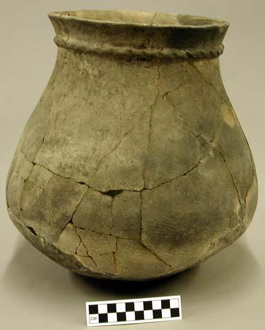 Ceramic vessel, flared rim, fillet at neck, impressed body