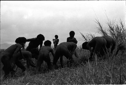 Men looking for mice