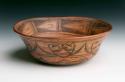Pottery bowl, orange ware, dark brown and red decoration