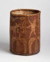 Cylindrical basket with hunting scenes