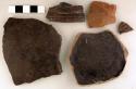 Ceramic sherds, body and base, rim sherd incised/ punctate design